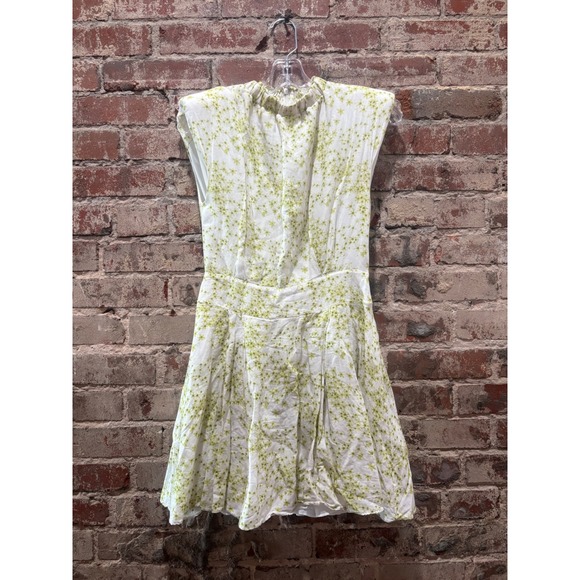 AllSaints Rhys Amanzi Green Floral Mock Neck Padded Shoulder Mini Dress Size 4 - Picture 6 of 11